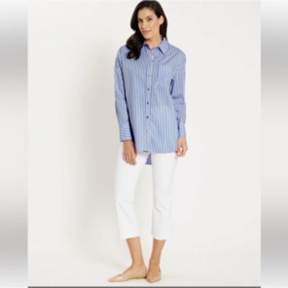 Jude Connolly Stretch Cotton Poplin French Blue Stripe Tunic NEW NWT XXL